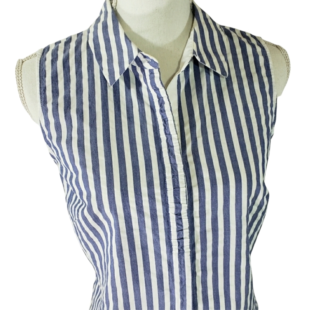 Lafayette 148 New York Blouse  Sleeveless Button Front Blue White Stripe - Picture 1 of 13
